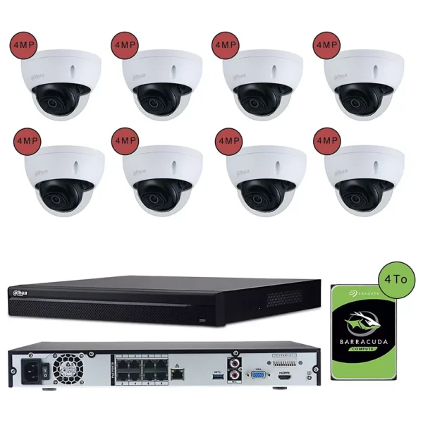 Caméra de sécurité KOMELEC Kit vidéosurveillance IP 8 caméras dôme